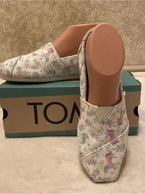 Toms Canvas Slip-Ons with Pink & Blue Unicorn Print
